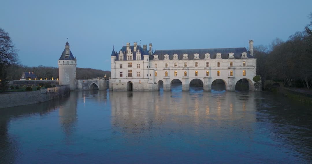 Aerial shot of the castle of Chenonceau in France