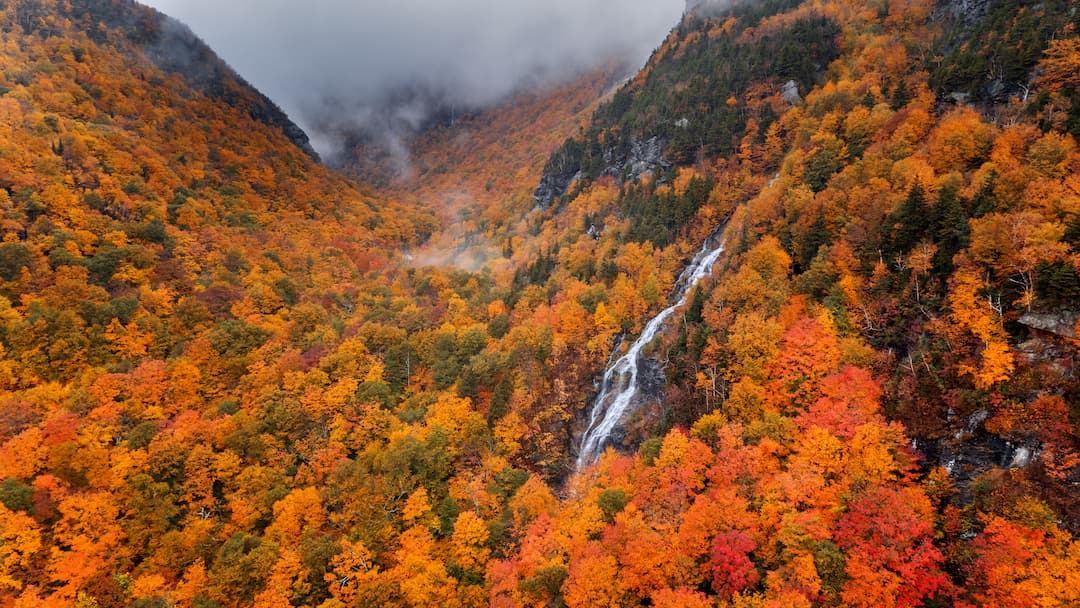 Beautiful Waterfall in Vermont with Colorful Trees